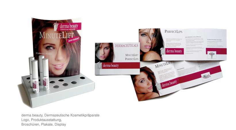 derma beauty, Dermazeutische Kosmetikpräparate - Logo, Produktausstattung, Broschüren, Plakate, Display